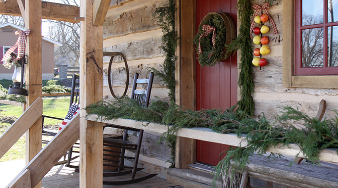 Sassafras Cabin with holiday decorations, Ste. Genevieve, MO