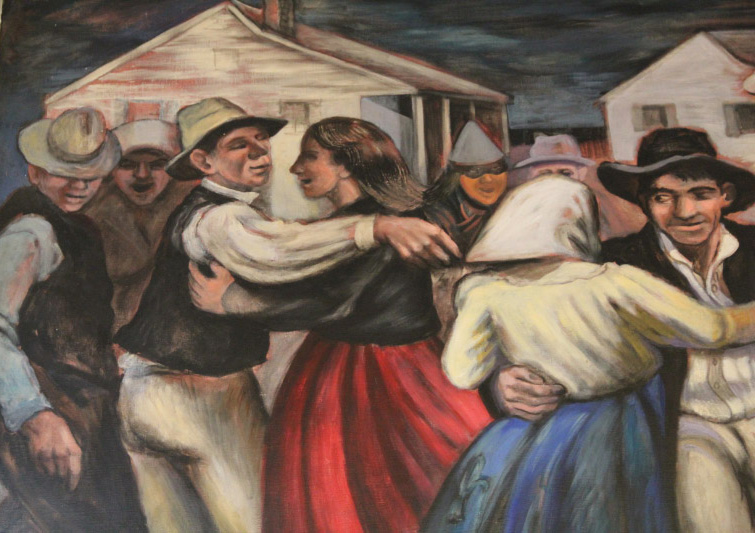Mural, Ste. Genevieve, MO, Martyl Schweig, "La Guignolee", 1942, detail Ste Genevieve, MO Family Fun